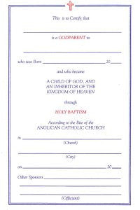 Certificate for Godparents