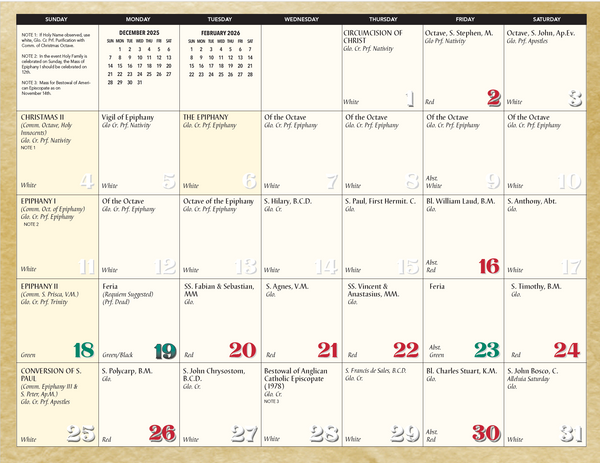 2026 Ordo Kalendar