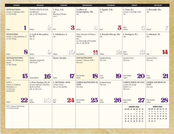 2026 Ordo Kalendar