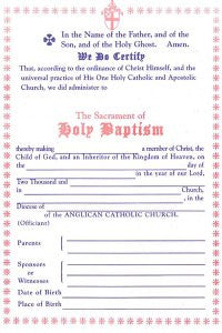 Certificate of Holy Baptism