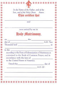 Certificate of Holy Matrimony